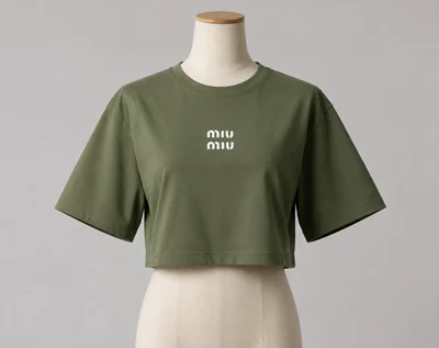 تی‌شرت کراپ نخ‌پنبه Miu Miu – استایل خنک و مینیمال