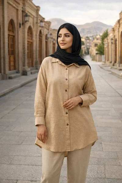 شومیز لینن زنانه آزاد کژوال – کرم روشن، مناسب استایل روزمره و رسمی